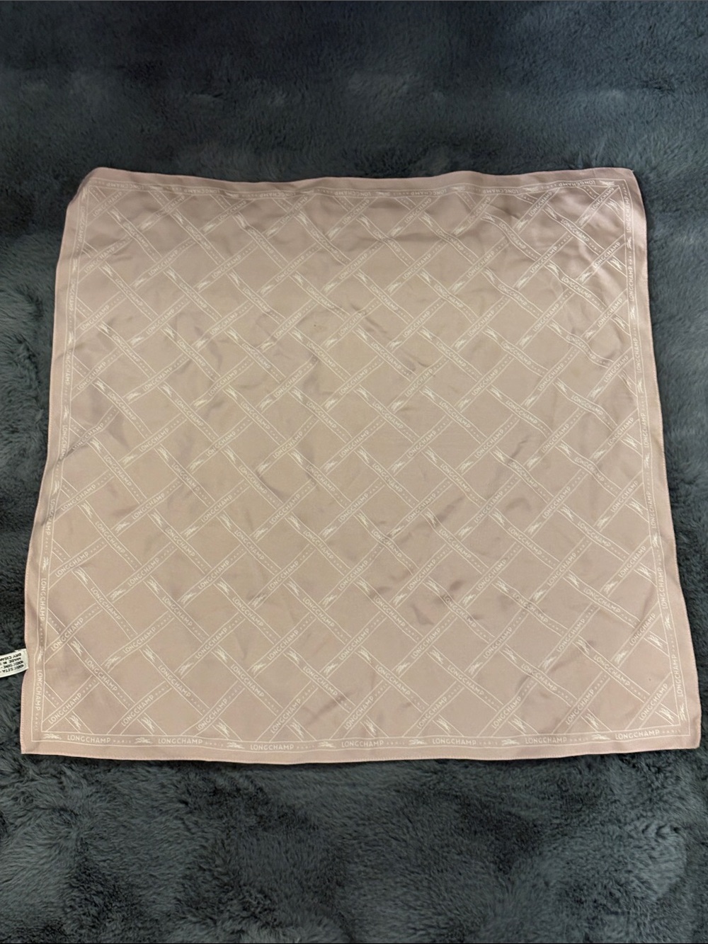 Longchamp Blush Pink Jacquard Logo Silk Scarf